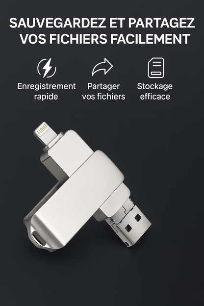 🔑 Clé USB 3-en-1 Nexus Shop – Sauvegardez, partagez et transportez vos souvenirs en toute simplicité